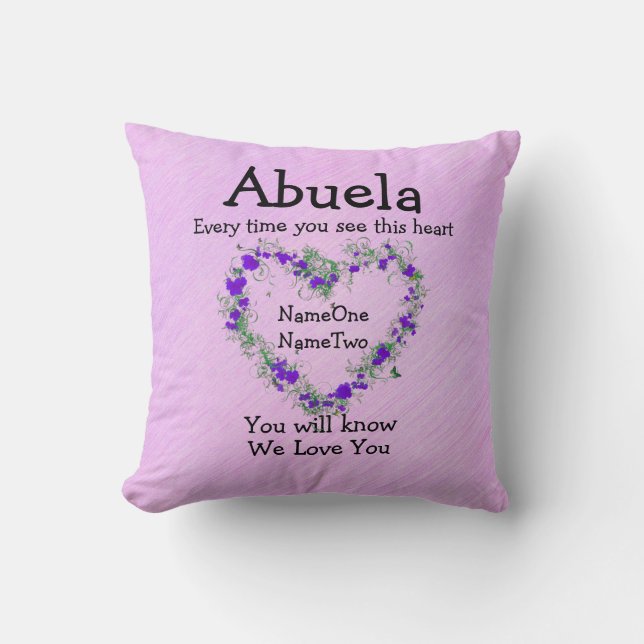 Children's Names Change Abuela  See Heart Love You Cushion (Front)