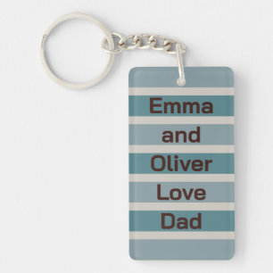 Children's Names Love Dad on Blue Stripes Pattern Key Ring