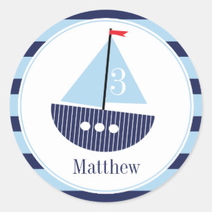 Childrens Nautical Sail Boat Birthday Sticker