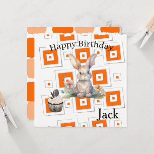 Children's Orange Rabbit Birthday Invitation Cards