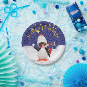 Children's Party Happy Holidays Winter Penguin Paper Plate