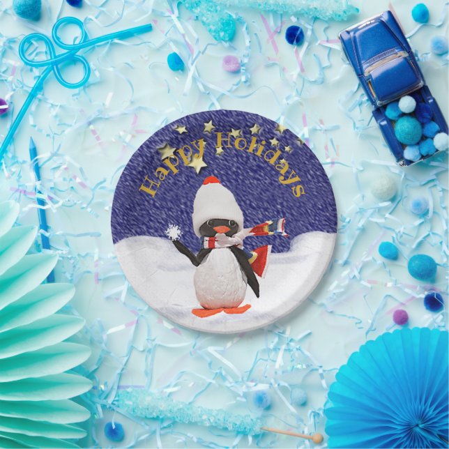 Children's Party Happy Holidays Winter Penguin Paper Plate (Party)