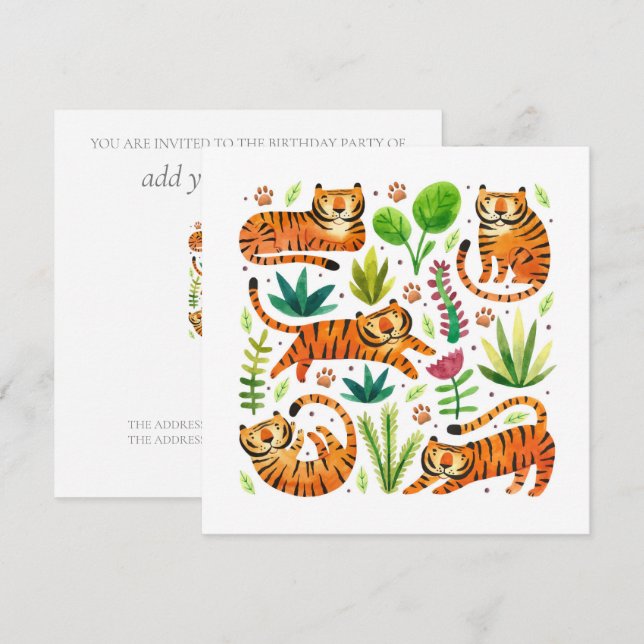 CHILDREN'S PARTY INVITATION : PLAYING TIGERS (Front/Back)