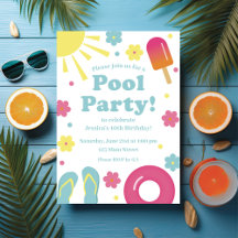 Children's Pastel Pool Party Invitation