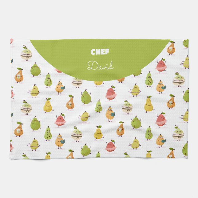 Children's pattern of fun pears tea towel (Horizontal)