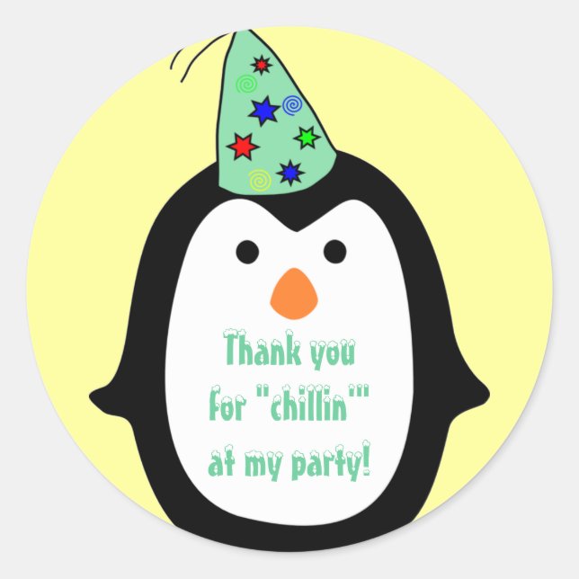 Childrens Penguin Wearing Party Hat Birthday Favou Classic Round Sticker (Front)