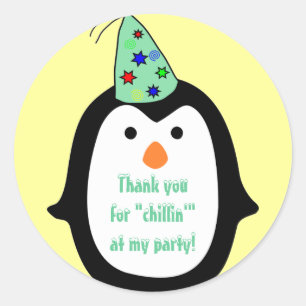 Childrens Penguin Wearing Party Hat Birthday Favou Classic Round Sticker