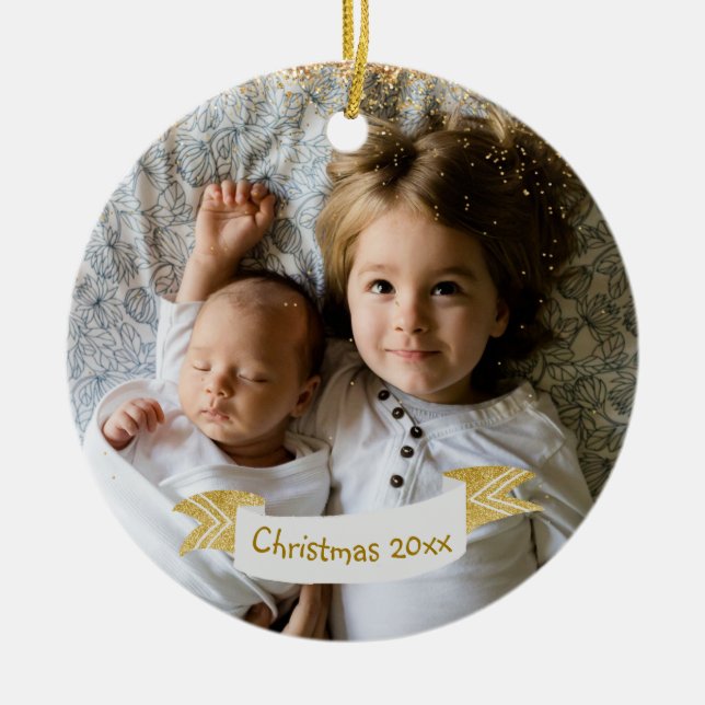 Childrens Photo Christmas Ornament With Year (Front)
