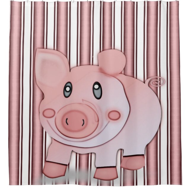 Children's pig pink shower curtain (Front)