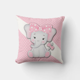 Children's pink white grey cartoon elephant cushion