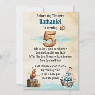 Childrens Pirate Themed Birthday Party Invitation