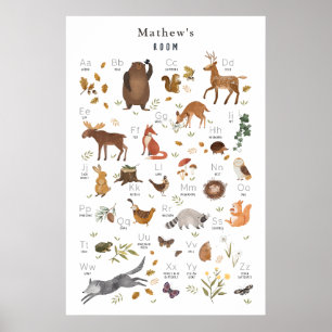Children's Playful Alphabet Bear Woodland Forest Poster