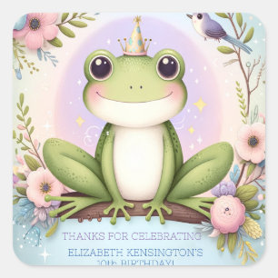 Children's Princess Frog Cute Birthday Party Square Sticker