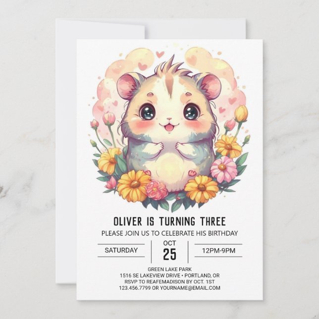 Children's Printable Hamster Birthday Invitation (Front)