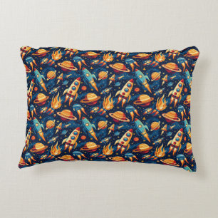 Children's Rocket Ship Pattern with Planets Decorative Cushion