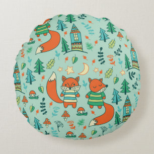Children's seamless with young foxes. Funny childr Round Cushion