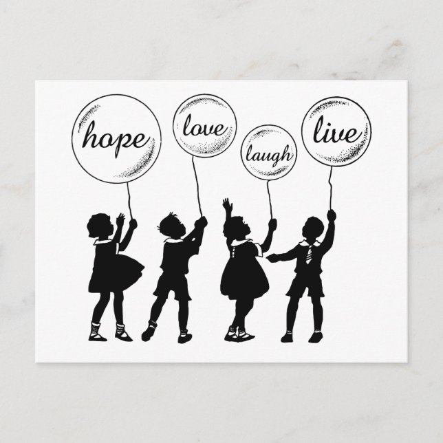Childrens Silhouette Inspirational words Balloons Postcard (Front)