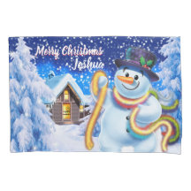 Children's single pillowcase Christmas snowman