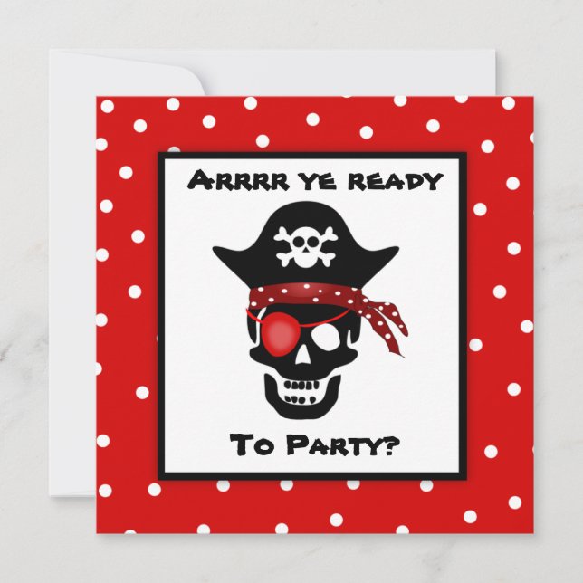 Children's Skull Pirate Polka Dot Birthday Party Invitation (Front)