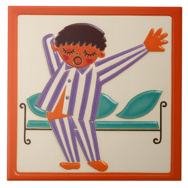 Children's Sleeping Boy - Ceramic Tile (Front)