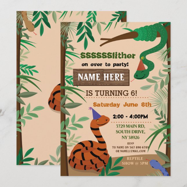 Children's Snake Birthday Party Reptile Snakes Invitation (Front/Back)