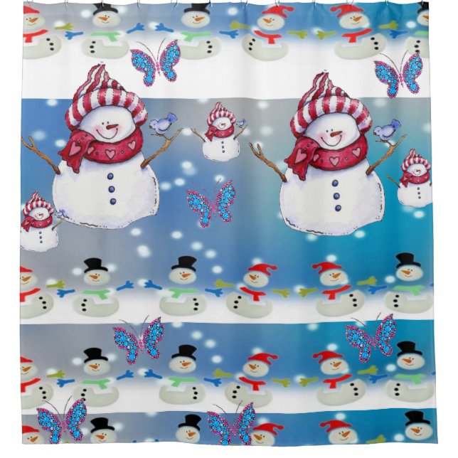 Children's snowman shower curtain red white (Front)