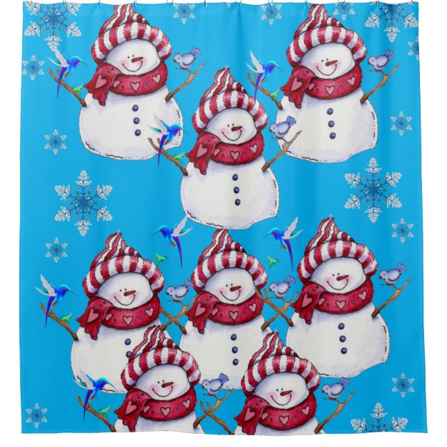 Children's snowman shower curtain red white blue (Front)