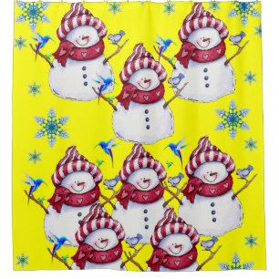 Children's snowman shower curtain red white yellow