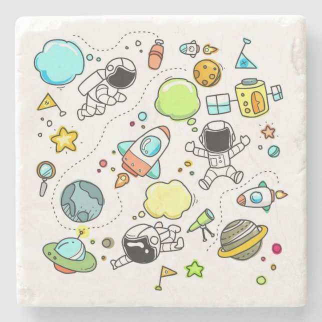 Children's Space Cartoon Background Drawing Stone Coaster (Front)