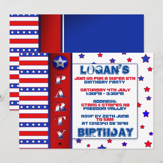 Children's Stars & Stripes Party Invitations (Front/Back)