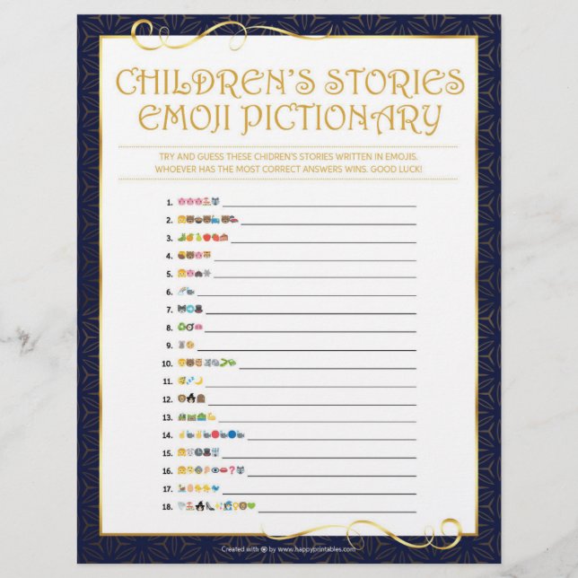 Children's Stories Emoji Pictionary [Golden Blue] Custom Letterhead (Front)