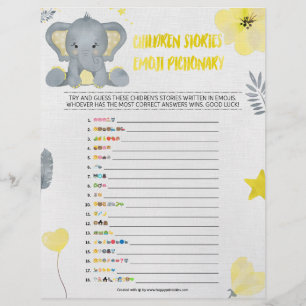 Children's Story Emoji Pictionary [Baby Elephant] Custom Letterhead