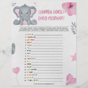 Children's Story Emoji Pictionary [Baby Elephant] Custom Letterhead