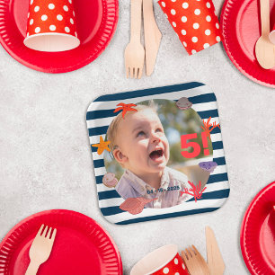 Children's summer sailor's birthday party paper plate