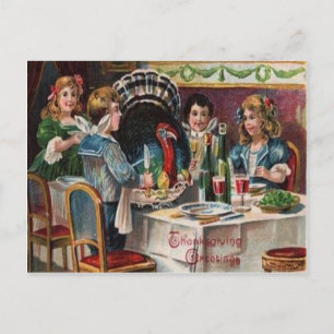 Children's Thanksgiving Dinner Holiday Postcard
