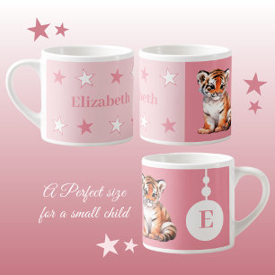 Children's tiger mug personalised name pink