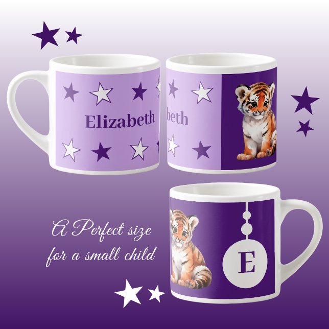 Children's tiger mug personalised name purple (Creator Uploaded)