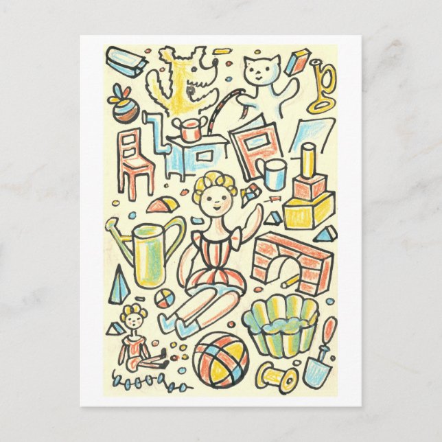 Children's Toys Vintage Illustration Postcard (Front)