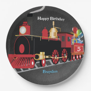 Children's Train Chalkboard Birthday Party Paper Plate