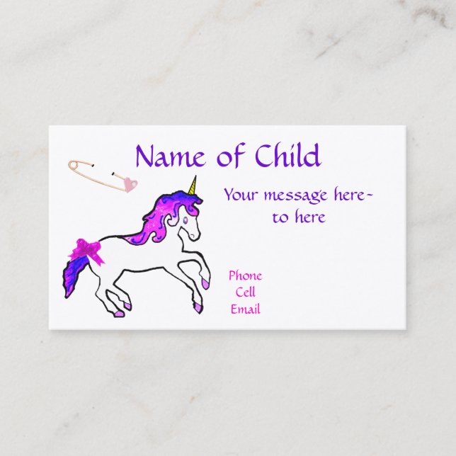Children's Unicorn Profile Card (Front)