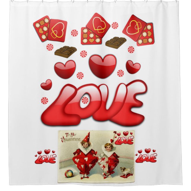 Childrens vintage valentines showercurtain shower curtain (Front)