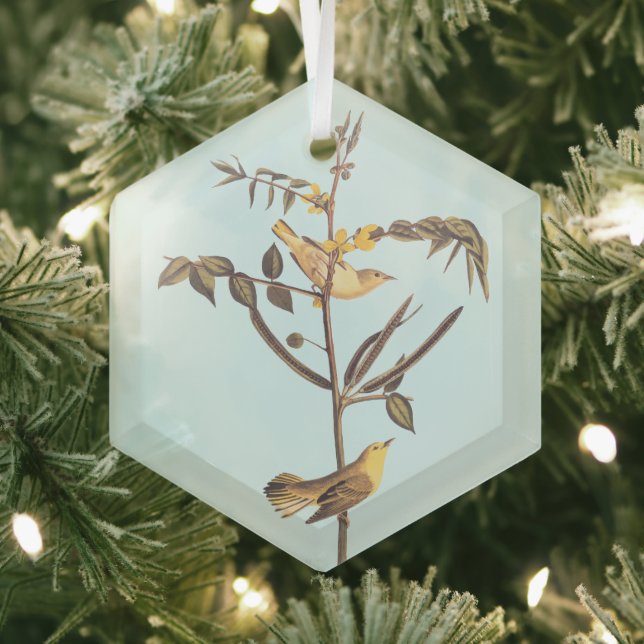 Children's Warbler Yellow Bird Glass Tree Decoration (Insitu)