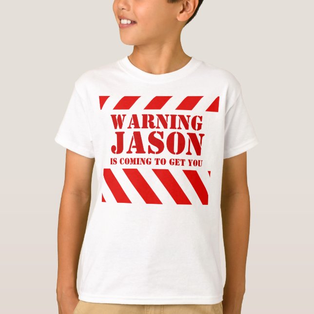 Children's warning stripes name jason t-shirt (Front)