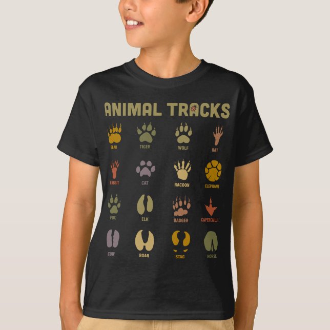 Children's Wild Animal Tracks Childrens Learning T-Shirt (Front)