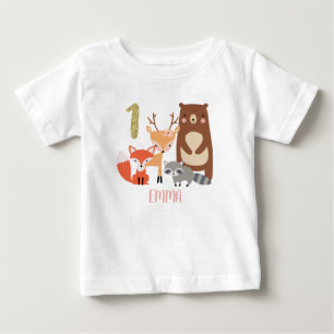Children's Woodland Personalized 1st Birthday Baby T-Shirt