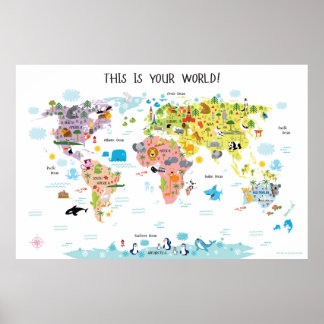 Children's World Map Poster for Girls