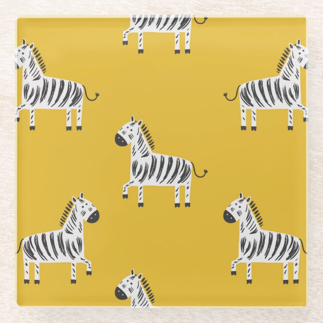 Children's Zebra: Seamless Fun Pattern Glass Coaster (Front)