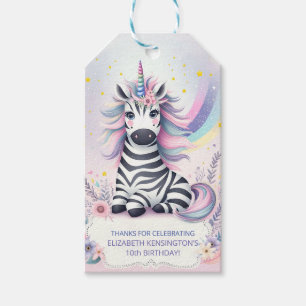 Children's Zebra Unicorn Rainbow Birthday Party Gift Tags