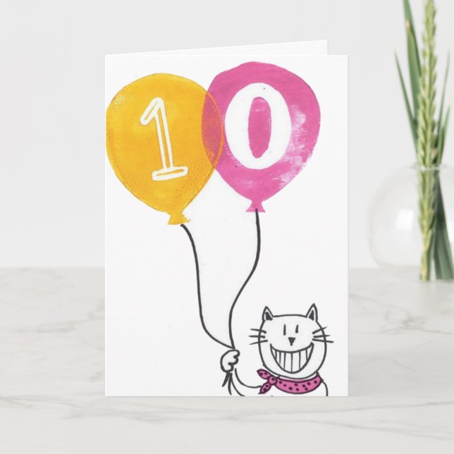 Child's 10th Birthday Card - Cheeky Cat Smile (Front)