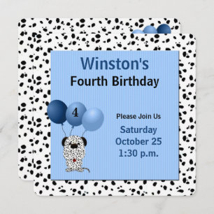 Childs 4th Birthday Dalmatian Theme in Blue Invitation